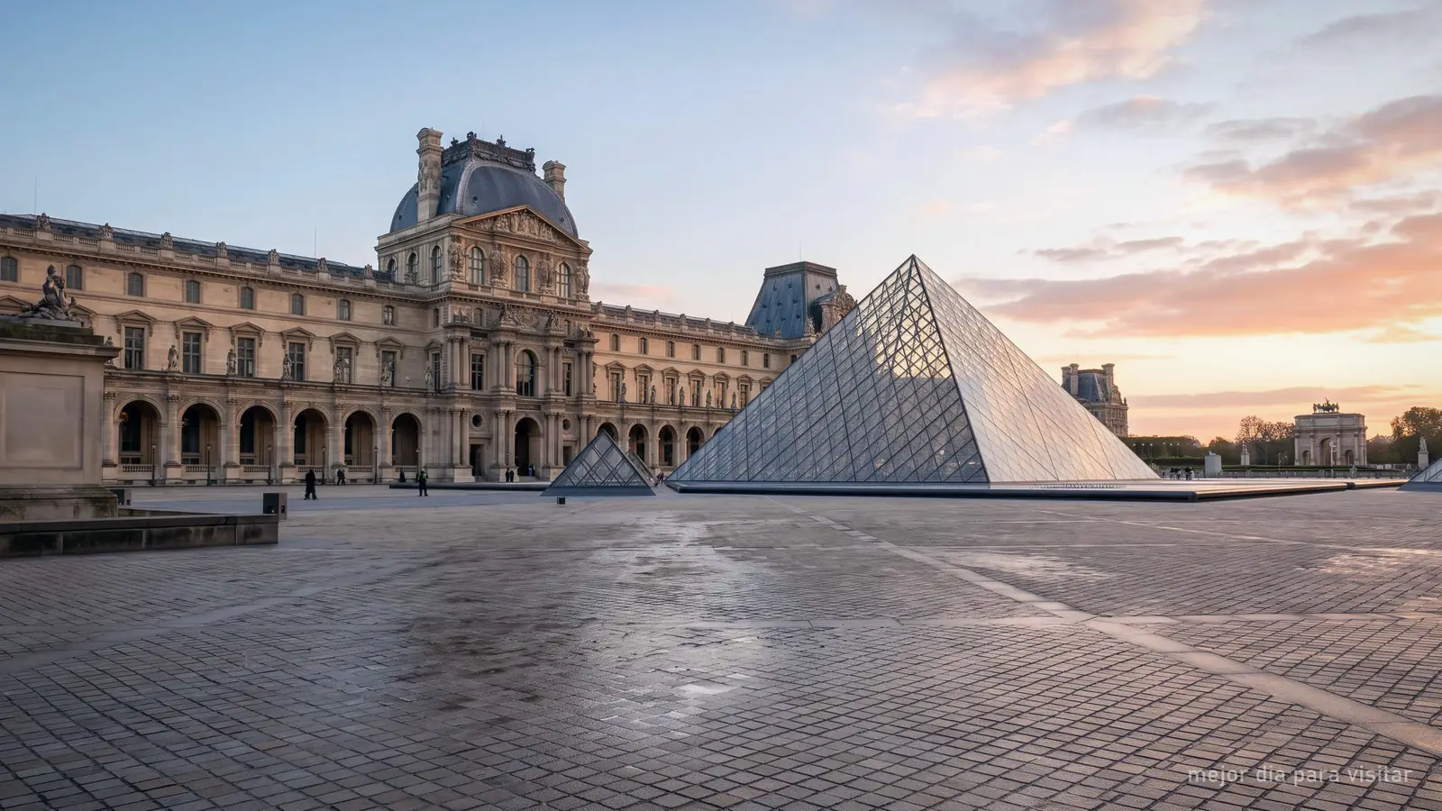 Imagen generada: el patio del Louvre casi vacío a primera hora de la mañana
