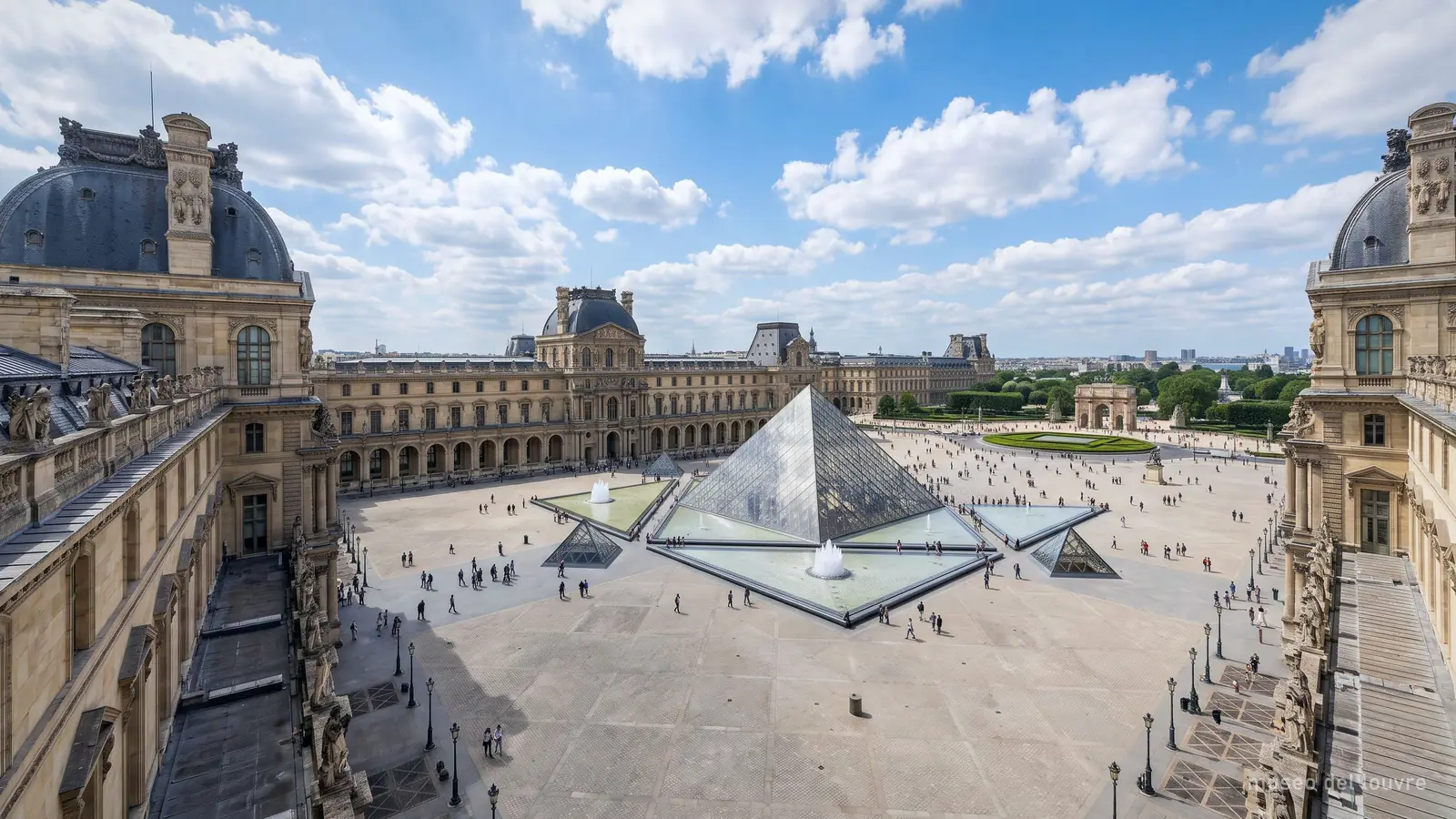 Imagen generada: el palacio del Louvre con sus alas en torno a la pirámide
